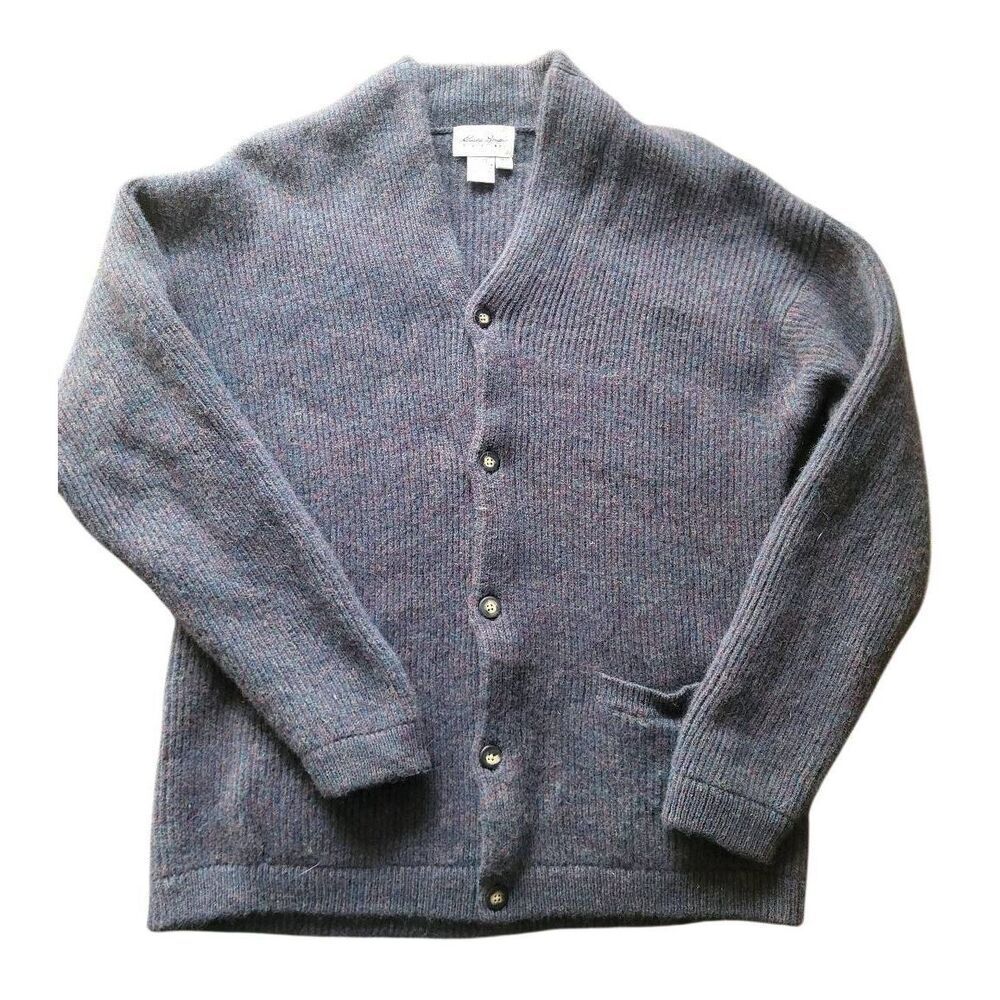 Vintage Eddie Bauer Sweater Men's Large Multicolor Cardigan Wool Grandpa Cozy